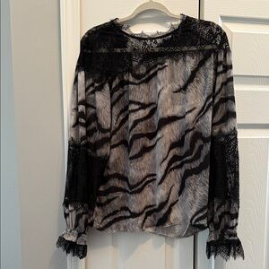 White House Black Market Animal Print Lace Blouse